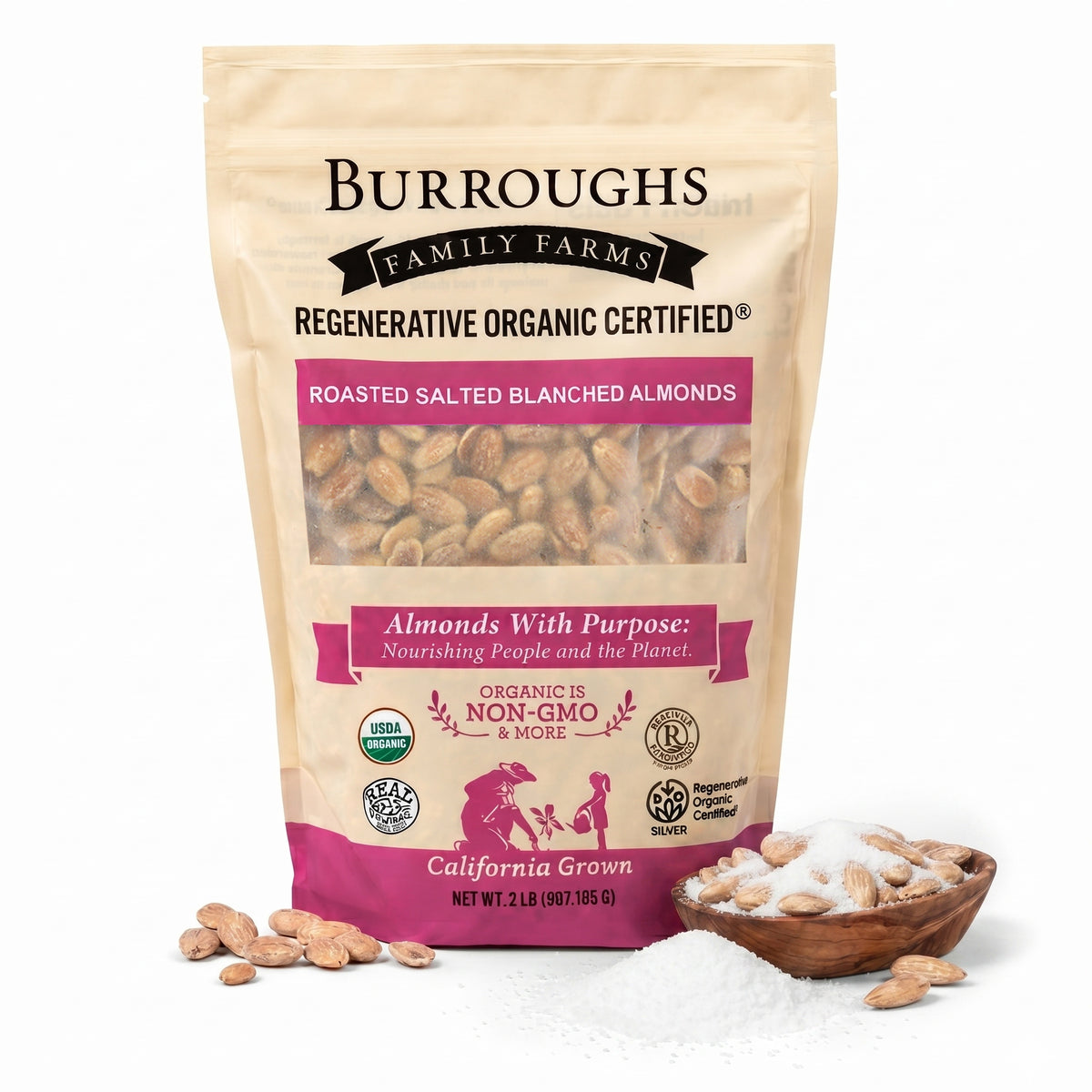 Regenerative Organic Roasted Salted Blanched Almonds | 2 Pound