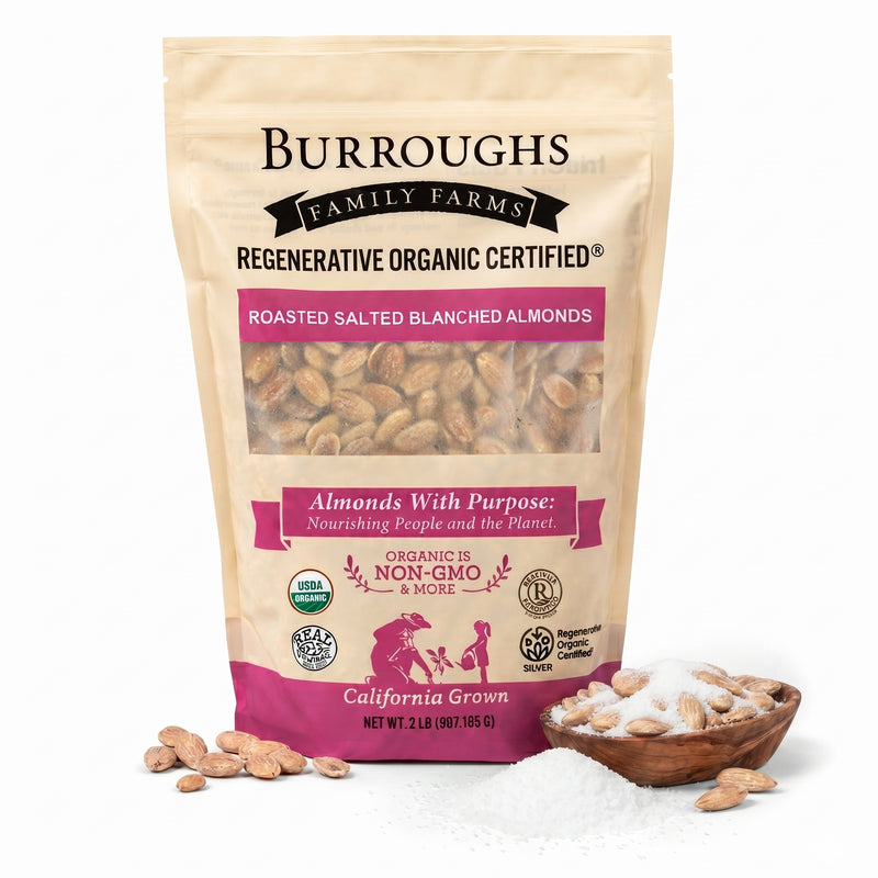 Regenerative Organic Roasted Salted Blanched Almonds | 2 Pound