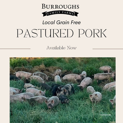 Pastured pork graphic showing pigs grazing on grass