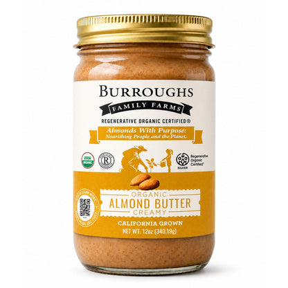 Burroughs Family Farms Regenerative Organic Creamy Almond Butter 12 oz jar