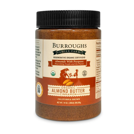 Burroughs Family Farms Organic Cinnamon Almond Butter made with Regenerative Organic Almonds, 14 oz jar