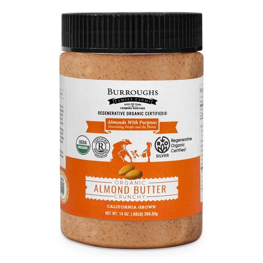 Burroughs Family Farms Regenerative Organic Crunchy Almond Butter 14 oz jar