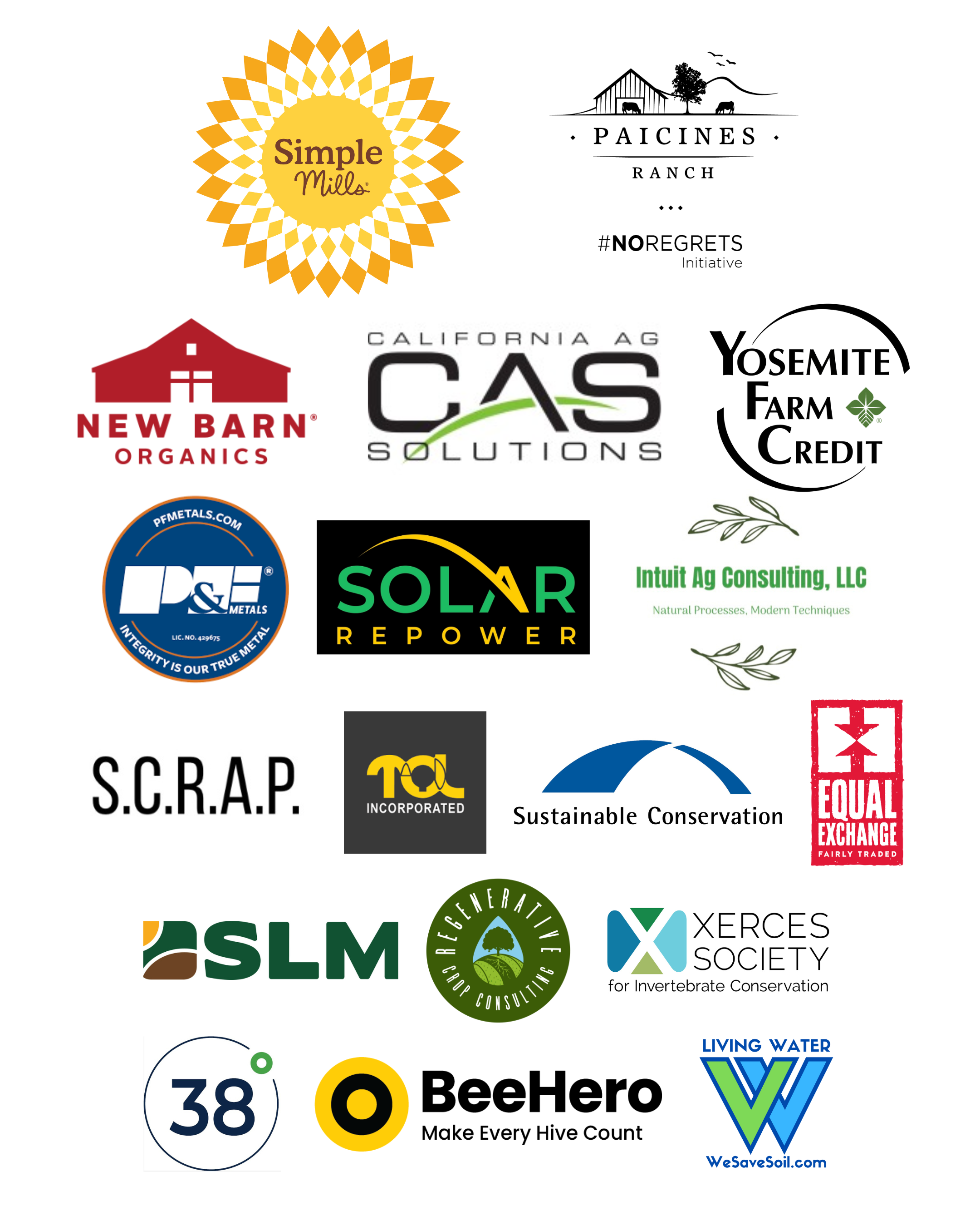 Logos of the 2026 Regenerative Tree Nut Field Day sponsors